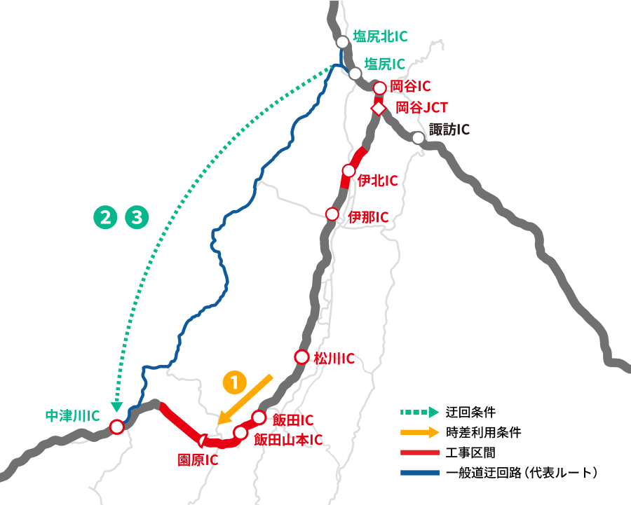 中央道 中津川IC←松川IC（下り線）マップ
