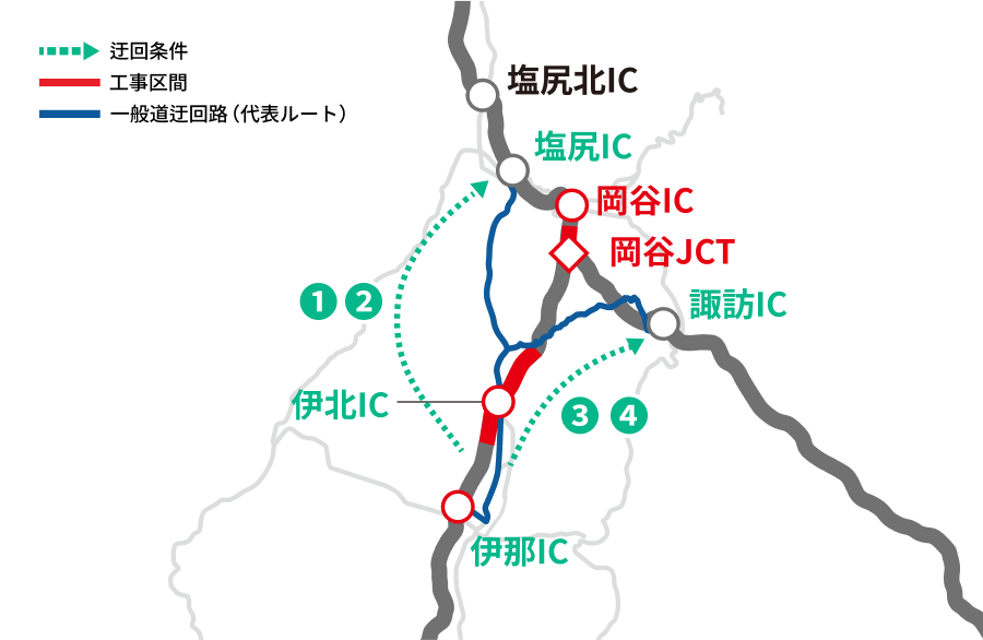 中央道 伊那IC→岡谷JCT（上り線）マップ