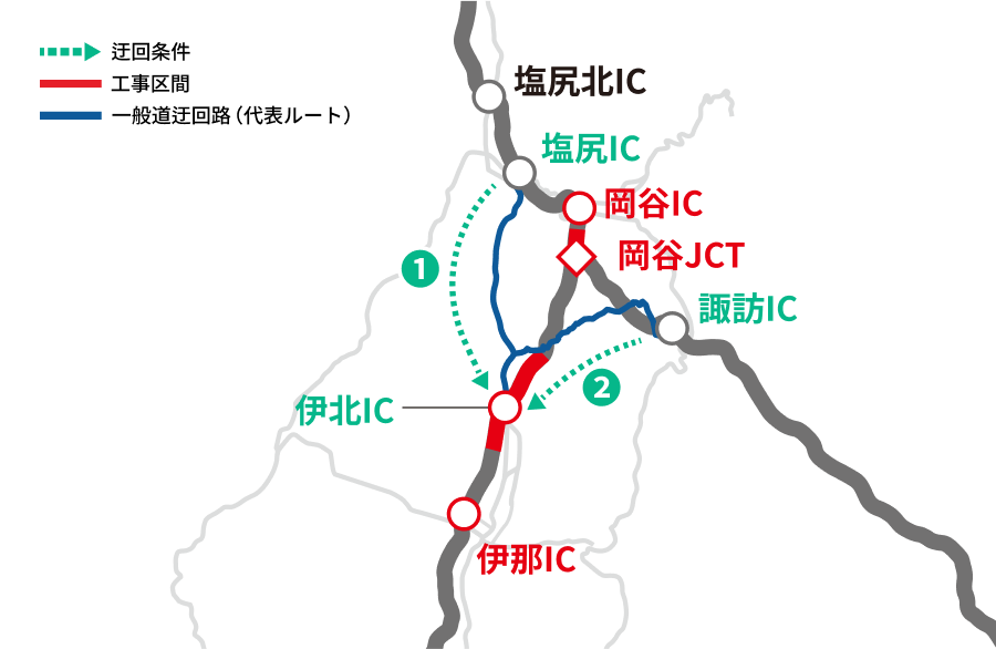 中央道 伊那IC←岡谷JCT（下り線）マップ