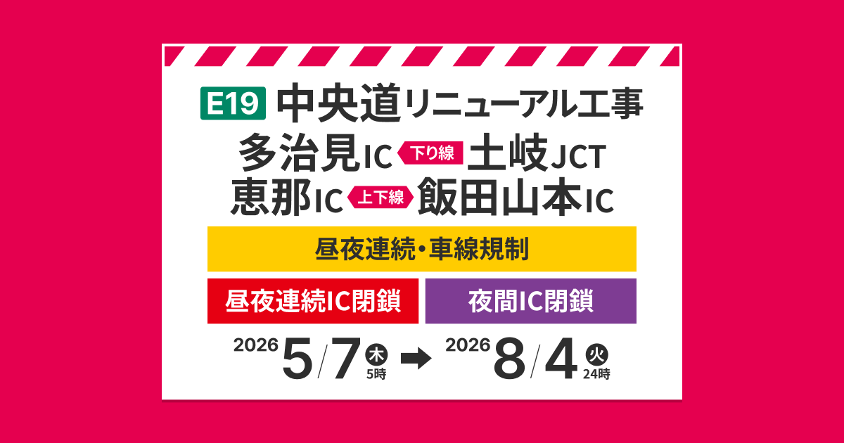 料金調整｜E19 中央道リニューアル工事｜中日本高速道路の高速情報