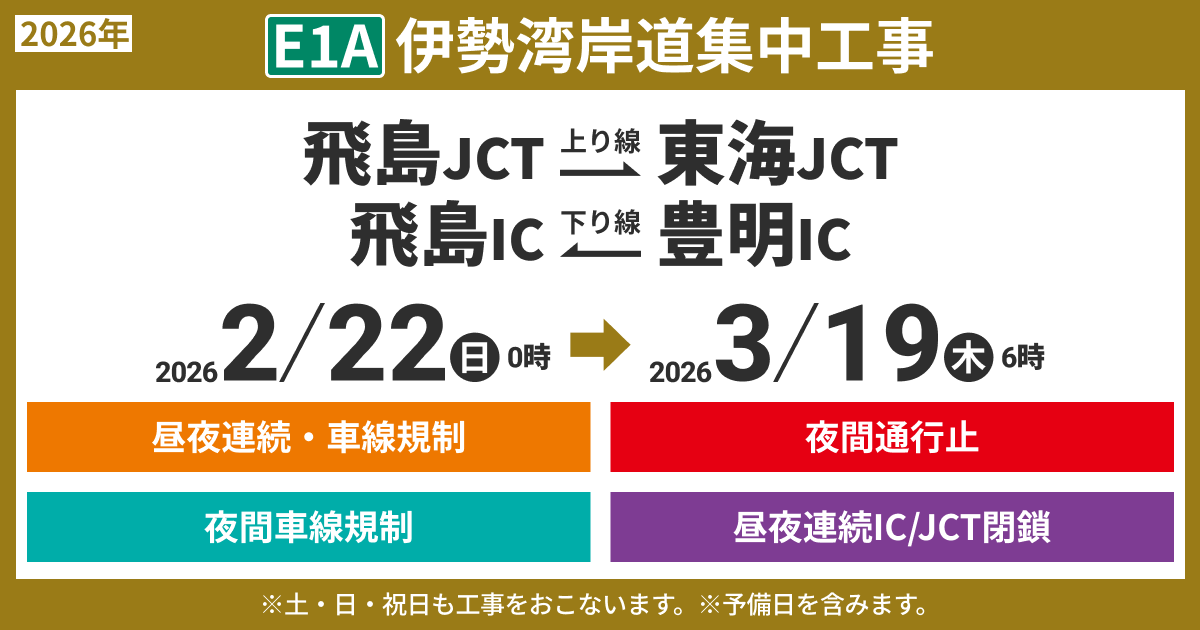 E1A 伊勢湾岸道集中工事｜中日本高速道路の高速情報