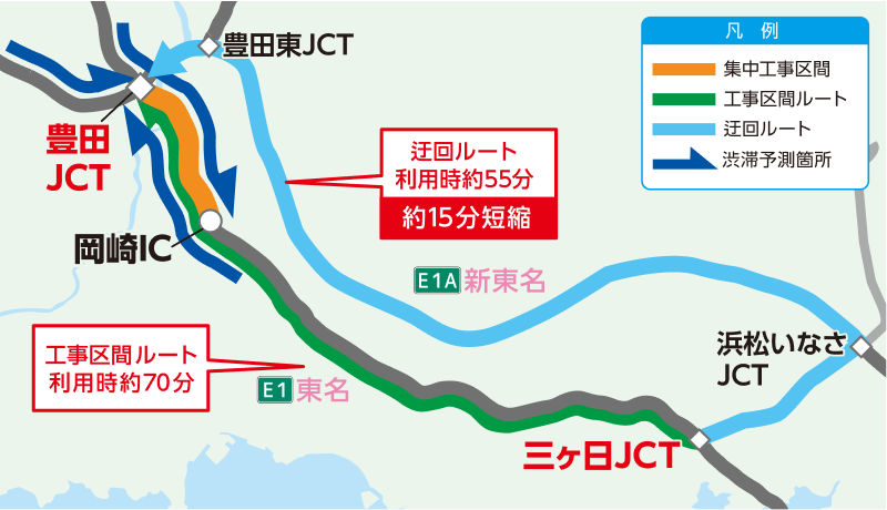 三ヶ日JCT→豊田JCT区間のルート例